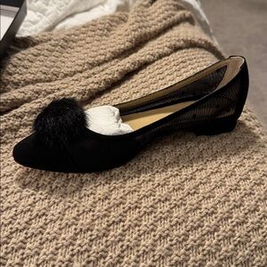 Talbots Black Mesh Flats with Pom Pom